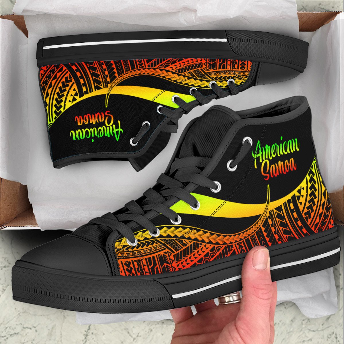 American Samoa High Top Shoes Reggae - Polynesian Tentacle Tribal Pattern Unisex Black - Polynesian Pride