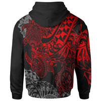 Tahiti Polynesian Zip up Hoodie Red Turtle Hibiscus Flowing - Polynesian Pride