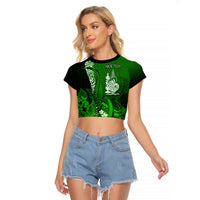(Custom Personalised) New Caledonia Raglan Cropped T Shirt Nautilus Green Polynesian Hibiscus LT13 Female Green - Polynesian Pride