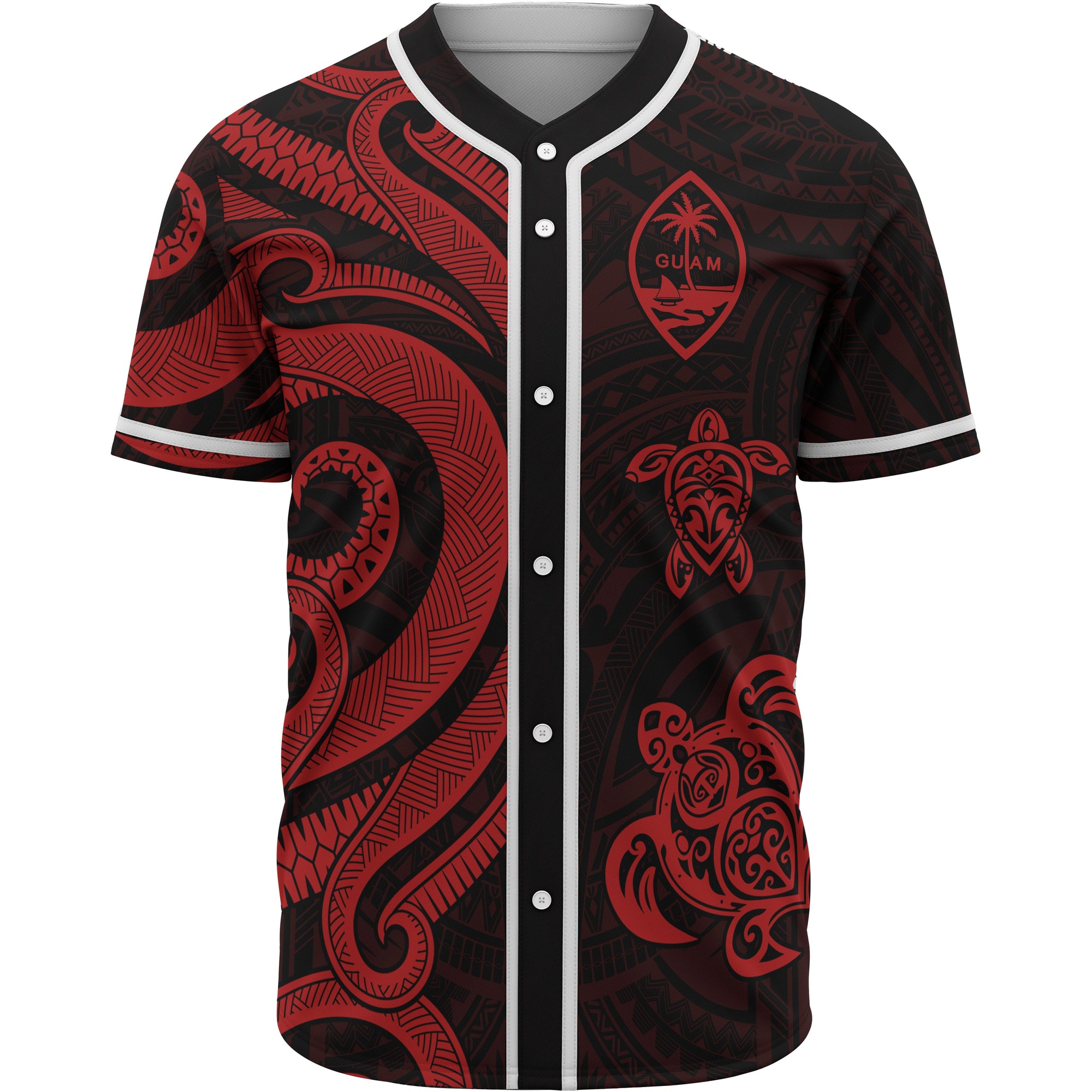 Guam Baseball Shirt - Red Tentacle Turtle Unisex Red - Polynesian Pride