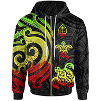 Guam Polynesian Zip up Hoodie Reggae Tentacle Turtle Unisex Reggae - Polynesian Pride