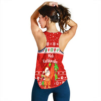 Hawaii Christmas Women Racerback Tank Santa Claus Surfing Simple Style - Red LT8 - Polynesian Pride