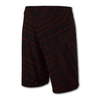 Hawaii Kakau Polynesian Hammerhead Shark Map Board Shorts - Red - Polynesian Pride
