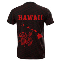 Hawaii Kakau Turtle Map T Shirt Red - Polynesian Pride