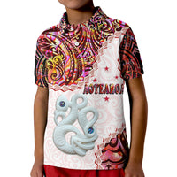 New Zealand Maori Polo Shirt Aotearoa Manaia Red Paua Shell Heare Ra LT9 Kid Red - Polynesian Pride