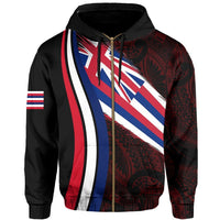 Hawaii Flag Polynesian Hoodie Zip Red Ten Style - Polynesian Pride