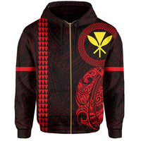 Polynesian Kakau Kanaka Flag of Hawaii Zip Hoodie Red - Polynesian Pride
