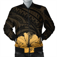 Royal Hibiscus Polynesian Tribal Golden Bomber Jacket - AH Black Unisex - Polynesian Pride