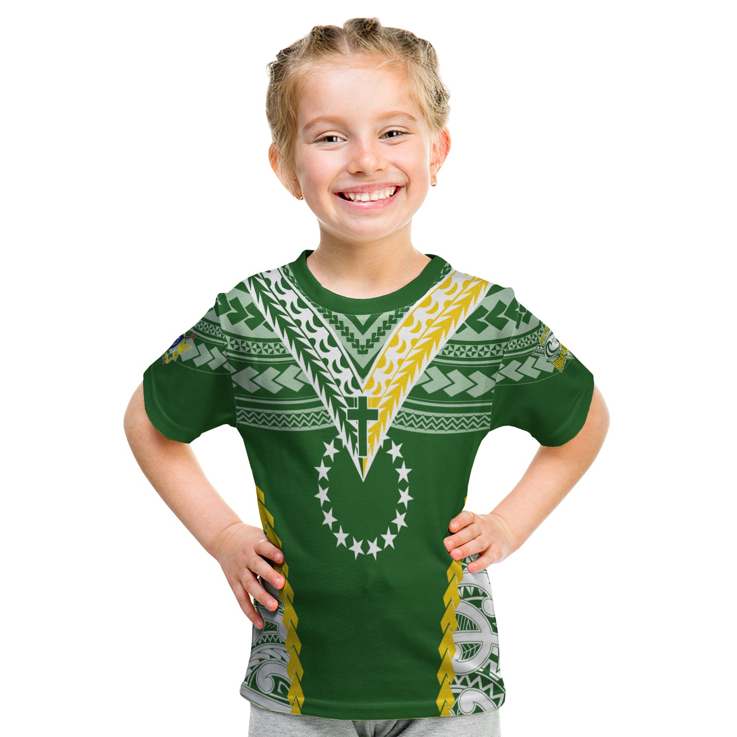 (Custom Personalized) Cook Islands Rugby Medallion Of Stars Kid T Shirt LT7 - Polynesian Pride