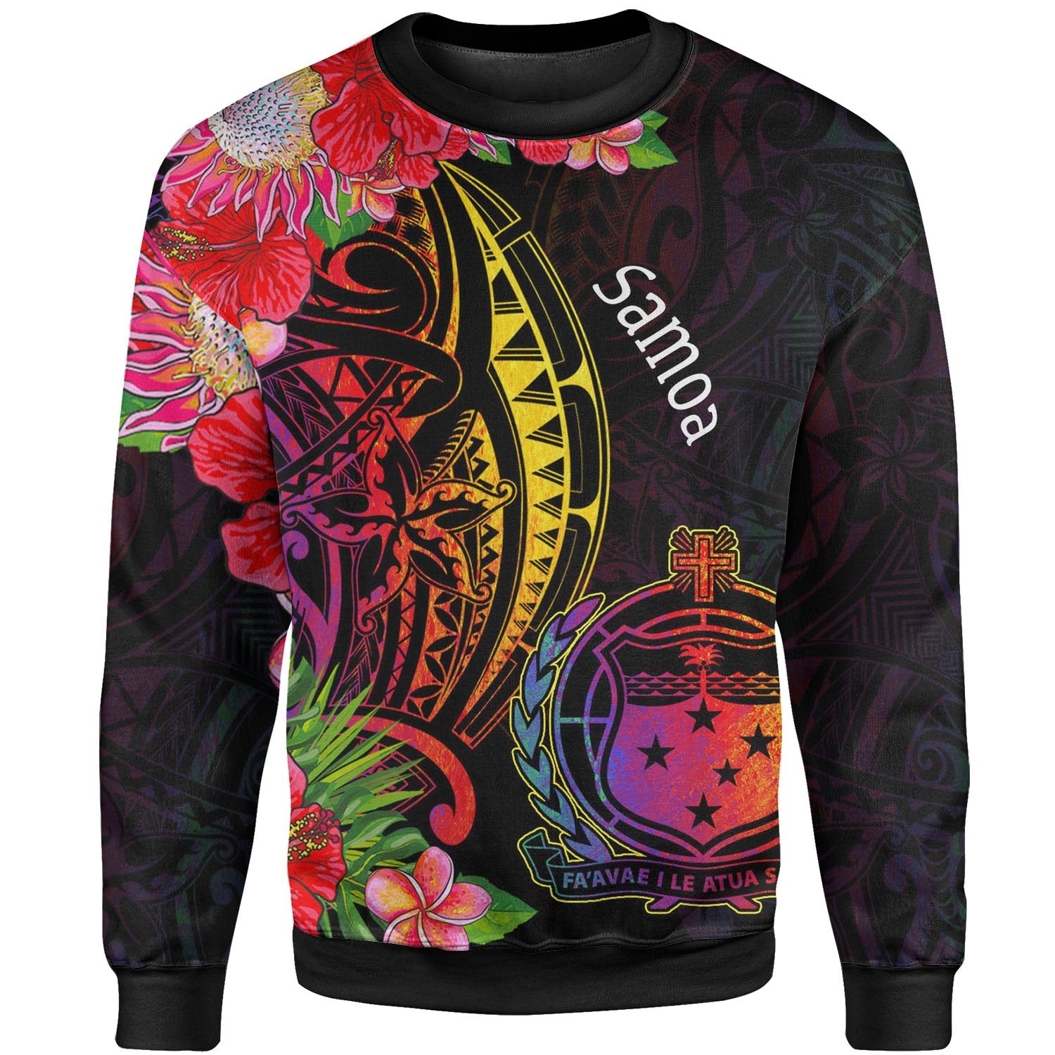 Samoa Sweatshirt - Tropical Hippie Style Unisex Black - Polynesian Pride