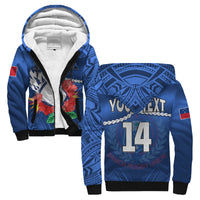 (Custom Text And Number) Samoa Rugby Sherpa Hoodie Manu Samoa Polynesian Hibiscus Blue Style LT14 Unisex Blue - Polynesian Pride
