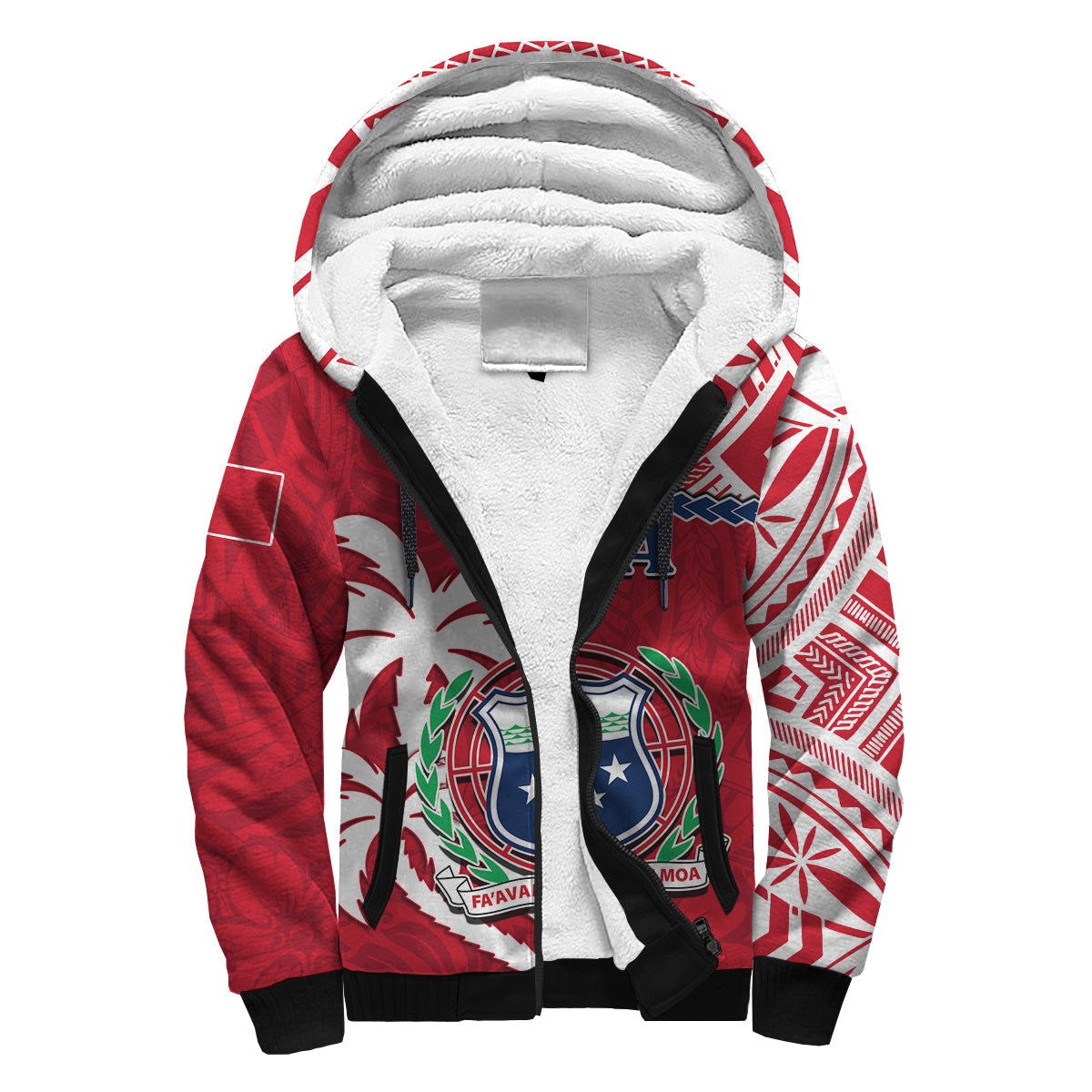 Samoa Sherpa Hoodie Samoan Coat Of Arms With Coconut Red Style LT14 Unisex Red - Polynesian Pride