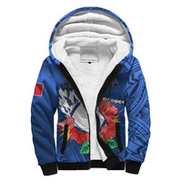 Samoa Rugby Sherpa Hoodie Manu Samoa Polynesian Hibiscus Blue Style LT14 Unisex Blue - Polynesian Pride