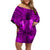 Hawaii Pineapple Off Shoulder Short Dress Purple Plumeria Frangipani Mix Tribal Pattern LT13 Women Purple - Polynesian Pride