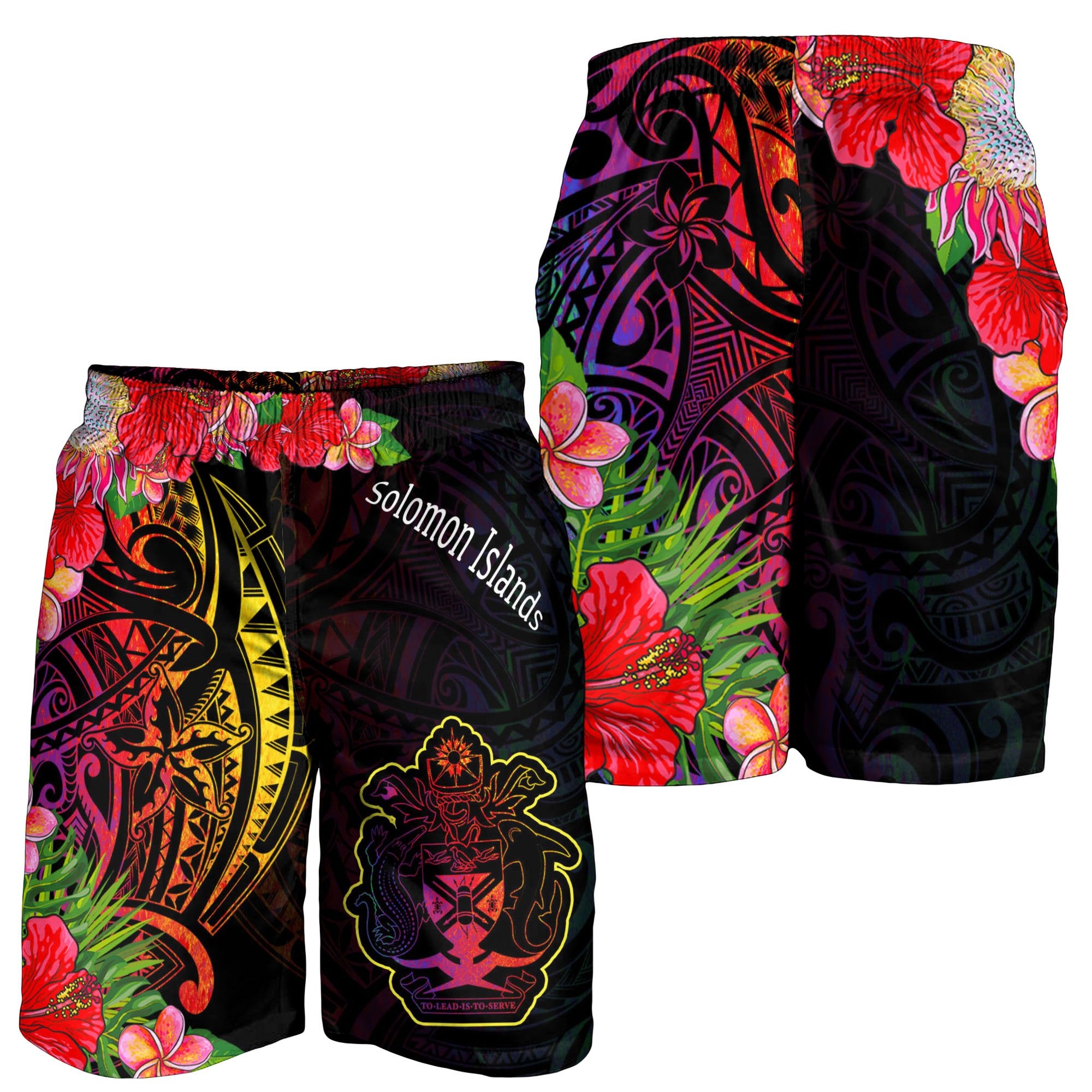 Solomon Islands Men's Shorts - Tropical Hippie Style Black - Polynesian Pride