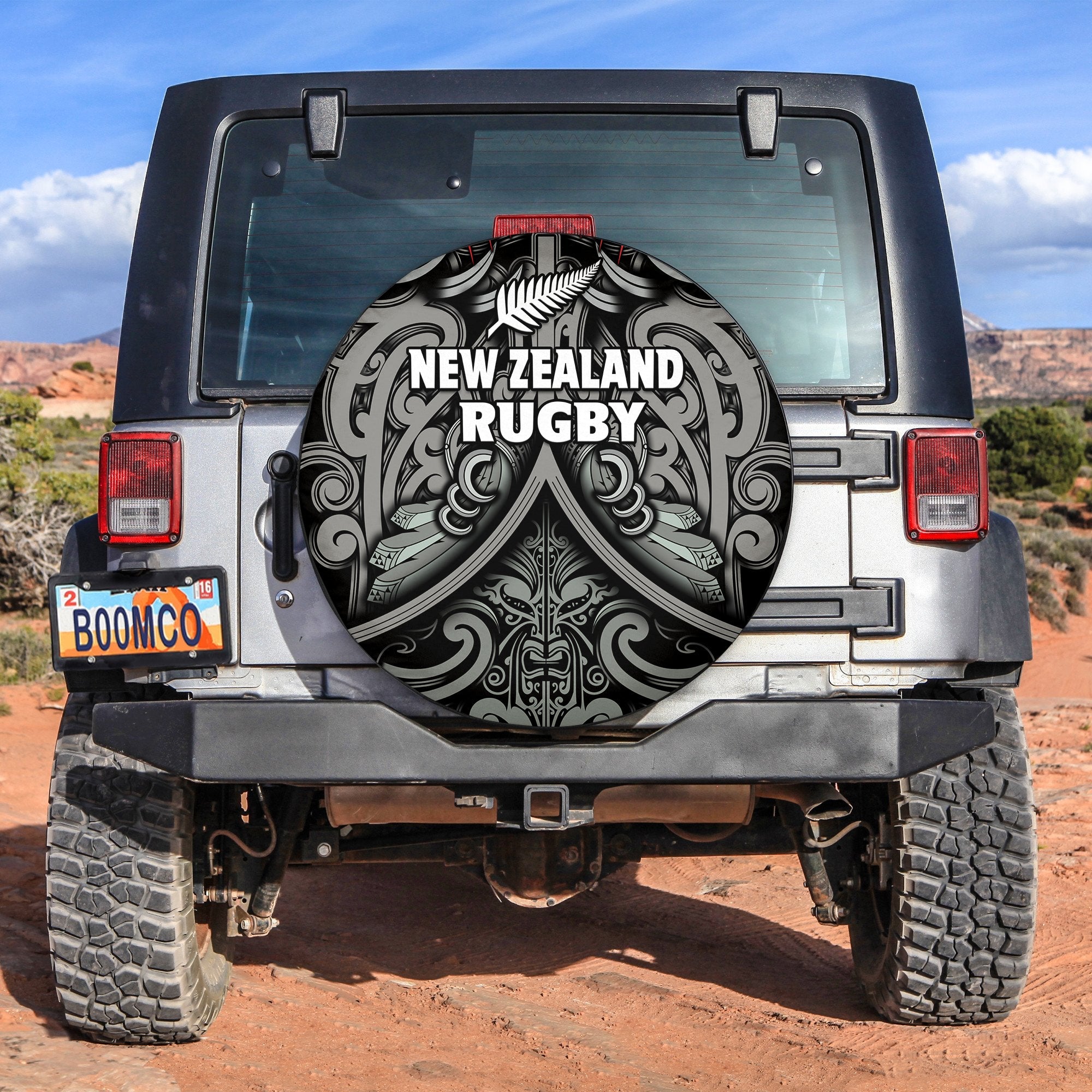 (Custom Personalised) New Zealand Silver Fern Rugby Spare Tire Cover All Black NZ Maori Pattern LT13 Black - Polynesian Pride