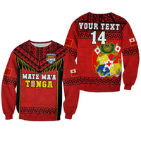 (Custom Text And Number) Tonga Rugby Sweatshirt Mate Maa Tonga Pacific Ngatu Black LT14 Unisex Red - Polynesian Pride