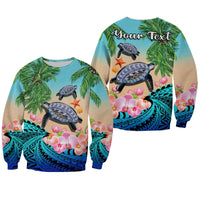 (Custom Personalised) Polynesian Turtle Coconut Tree And Orchids Sweatshirt LT14 Unisex Blue - Polynesian Pride