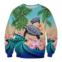 Polynesian Turtle Coconut Tree And Orchids Sweatshirt LT14 Unisex Blue - Polynesian Pride