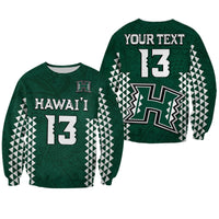 (Custom Text and Number) Hawaii Football Sweatshirt Kakau Warrior Be Stronger LT13 Unisex Green - Polynesian Pride