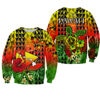 Hawaii Flowers Sweatshirt Color Tribal Pattern Hawaiian LT13 Unisex Reggae - Polynesian Pride