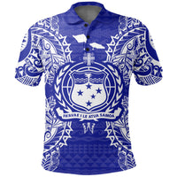 Samoa Polo Shirt Samoan Coat Of Arms Map Polynesian Tattoo Blue Unisex Blue - Polynesian Pride