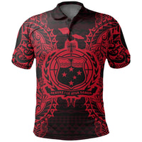 Samoa Polo Shirt Samoan Coat Of Arms Map Polynesian Tattoo Red Unisex Red - Polynesian Pride