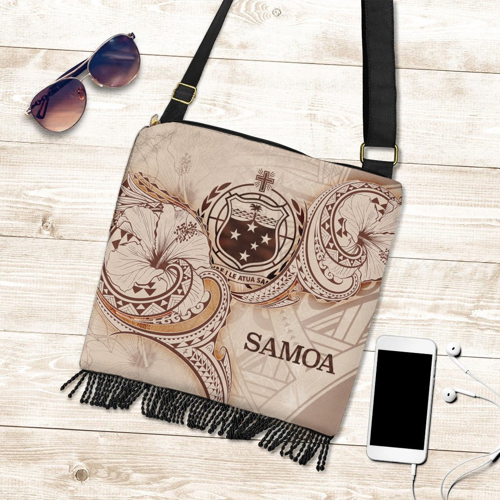 Samoa Boho Handbag - Hibiscus Flowers Vintage Style One Size Boho Handbag Nude - Polynesian Pride