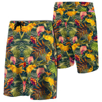 Seamless Tropical Flower Plant And Leaf Pattern Board Shorts Men Yellow - Polynesian Pride