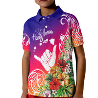 Hawaii Sunset with Hibiscus KID Polo Shirt Shaka Hang Loose LT7 Unisex Art - Polynesian Pride