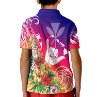 Hawaii Sunset with Hibiscus KID Polo Shirt Shaka Hang Loose LT7 - Polynesian Pride