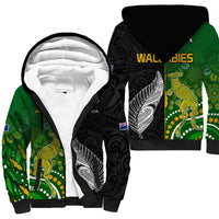 Aotearoa Rugby All Black Combine Australia Wallabies Sherpa Hoodie Aboriginal Kangaroo And Maori Fern LT9 - Polynesian Pride