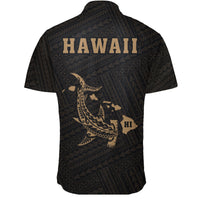 Hawaii Kakau Polynesian Hammerhead Shark Short Sleeve Shirt - Gold - Polynesian Pride