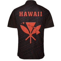 Hawaii Kakau Polynesian Kanaka Map Short Sleeve Shirt - Orange - Polynesian Pride