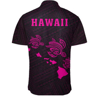 Hawaii Kakau Polynesian Three Turtles Map Short Sleeve Shirt - Pink - Polynesian Pride