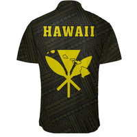 Hawaii Kakau Polynesian Kanaka Map Short Sleeve Shirt - Yellow - Polynesian Pride