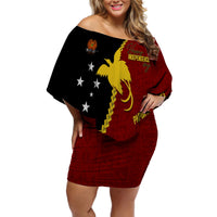 Papua New Guinea Off Shoulder Short Dress 47th Independence Anniversary - Motu Revareva LT7 Women Red - Polynesian Pride