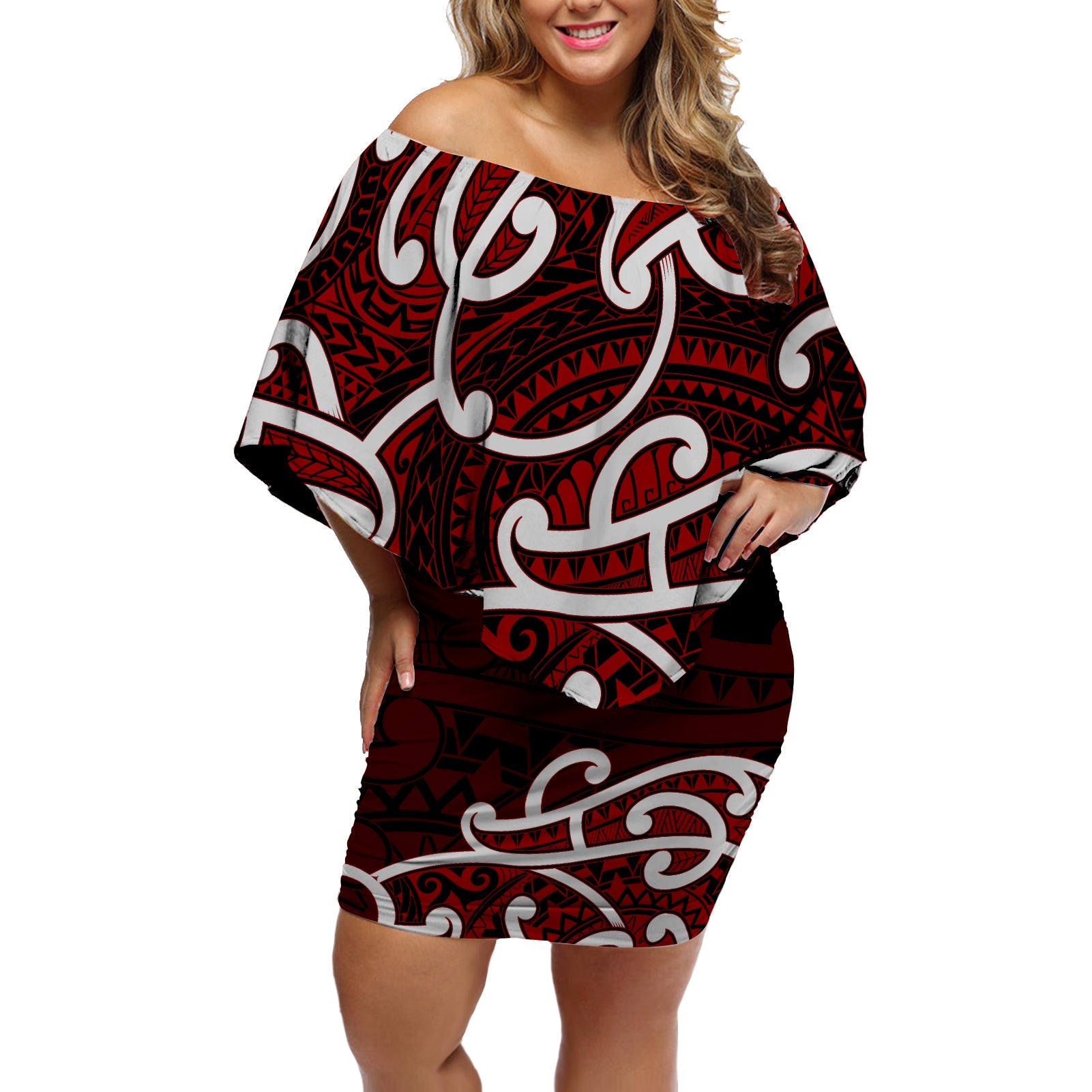 Maori Off Shoulder Short Dress Tino Rangatiratanga Special LT7 Women Black - Polynesian Pride