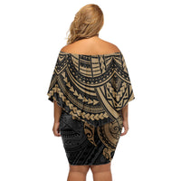 American Samoa Off Shoulder Short Dress - Polynesian Gold Turtle RLT7 - Polynesian Pride