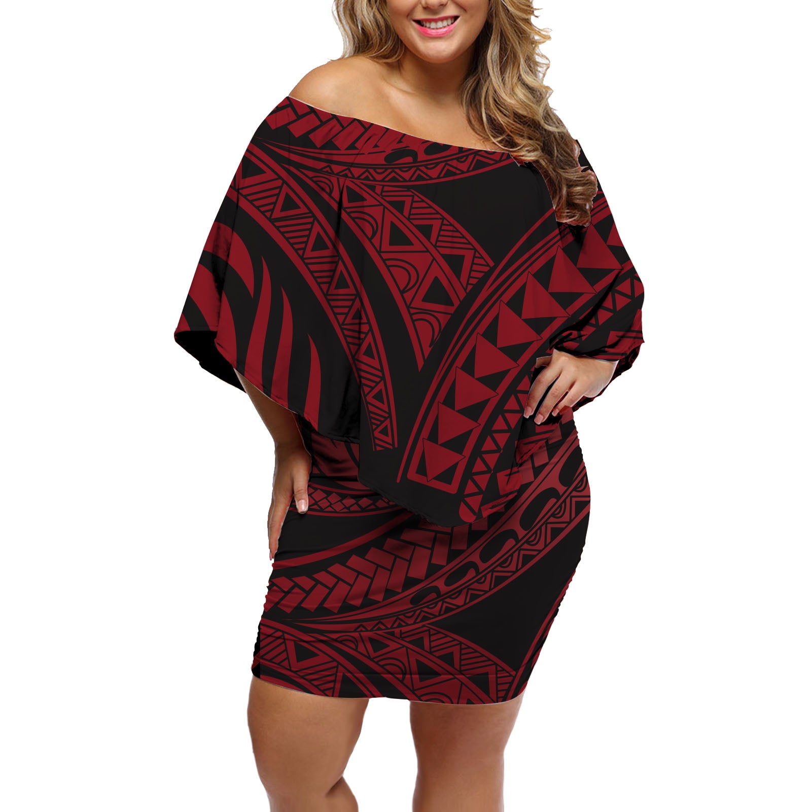 Polynesian Pride Dress - Tribal Polynesian Red Ali Style Off Shoulder Short Dress LT8 Women Red - Polynesian Pride
