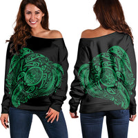 Simple Women's Off Shoulder Sweater Green AH Black - Polynesian Pride