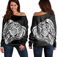 Simple Women's Off Shoulder Sweater White AH Black - Polynesian Pride