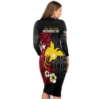 Papua New Guinea Independence Long Sleeves Bodycon Dress PNG Kumuls - Tribal Crocodile LT7 - Polynesian Pride