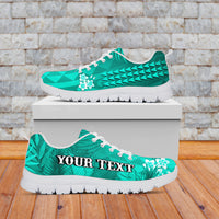 (Custom Personalised) Hawaii Pineapple Sneakers Turquoise Plumeria Frangipani Mix Tribal Pattern LT13 - Polynesian Pride