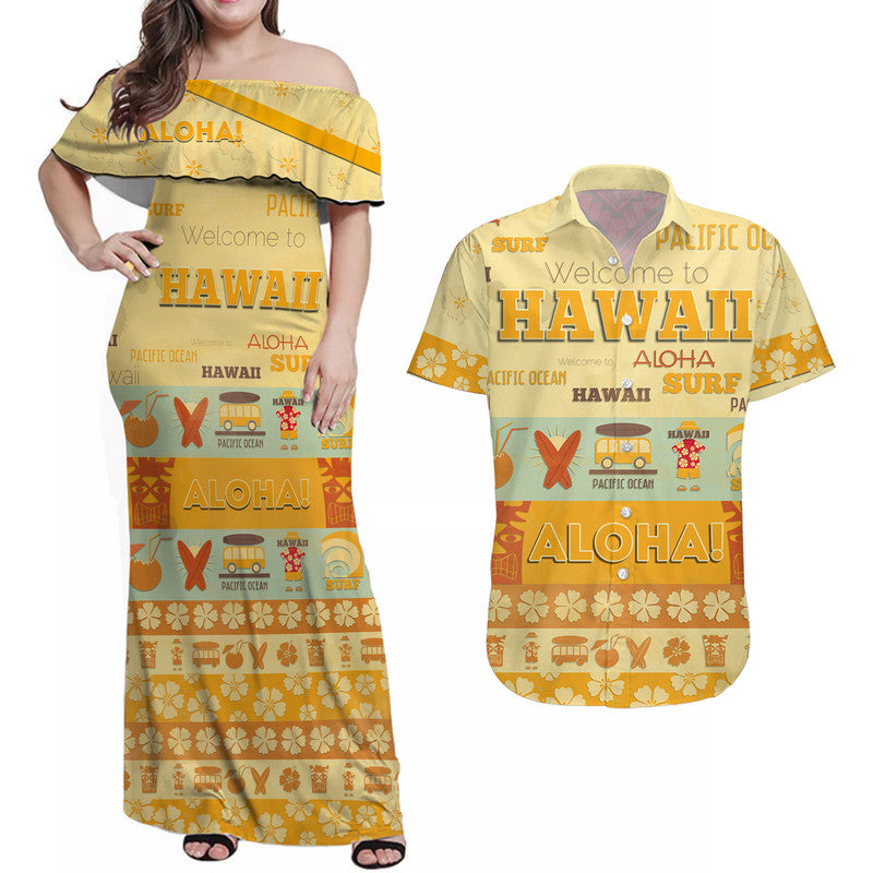 Hawaii Surf Retro Style Matching Dress and Hawaii Surf Retro Stylean Shirt LT9 Yellowish - Polynesian Pride