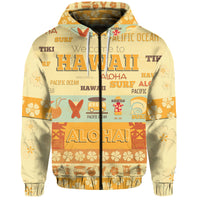 Hawaii Surf Retro Style Hoodie LT9 Zip Hoodie Yellowish - Polynesian Pride