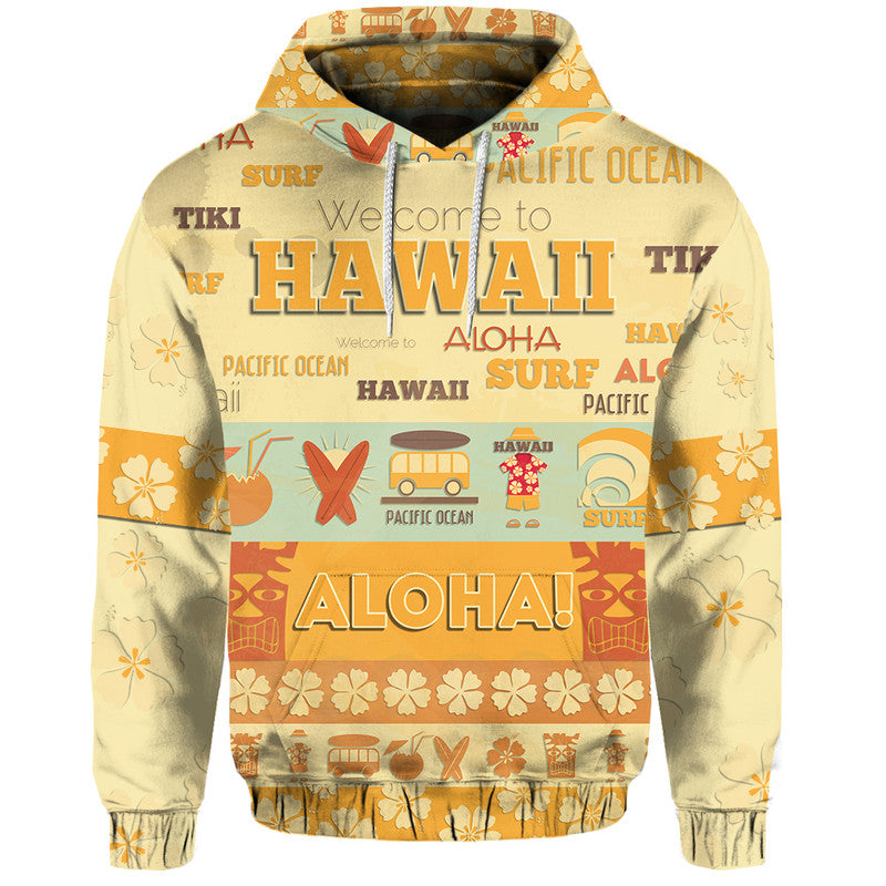 Hawaii Surf Retro Style Hoodie LT9 Hoodie Yellowish - Polynesian Pride