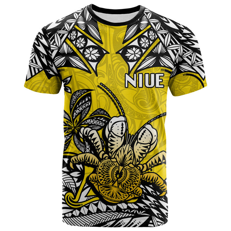 Custom Niue Uga T Shirt Tribal Patterns Yellow Style LT6 Yellow - Polynesian Pride