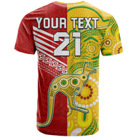 Custom Australia Kangaroos and Mate Maa Tonga T Shirt LT9 - Polynesian Pride
