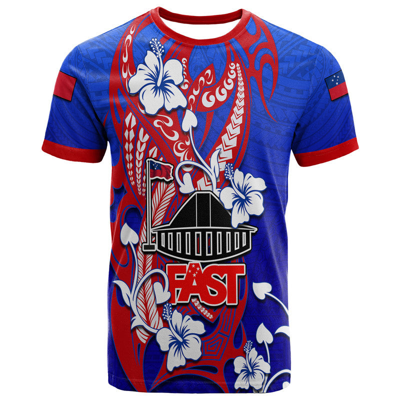 Special Samoa FAST Party T Shirt Tribal Samoan Hibiscus Design LT9 Blue - Polynesian Pride